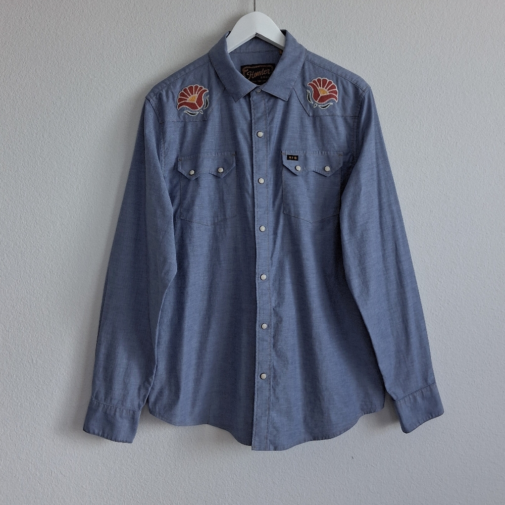 Howler Brothers Crosscut Deluxe Western Pearl Snap Embroidered Shirt - Picture 15 of 16